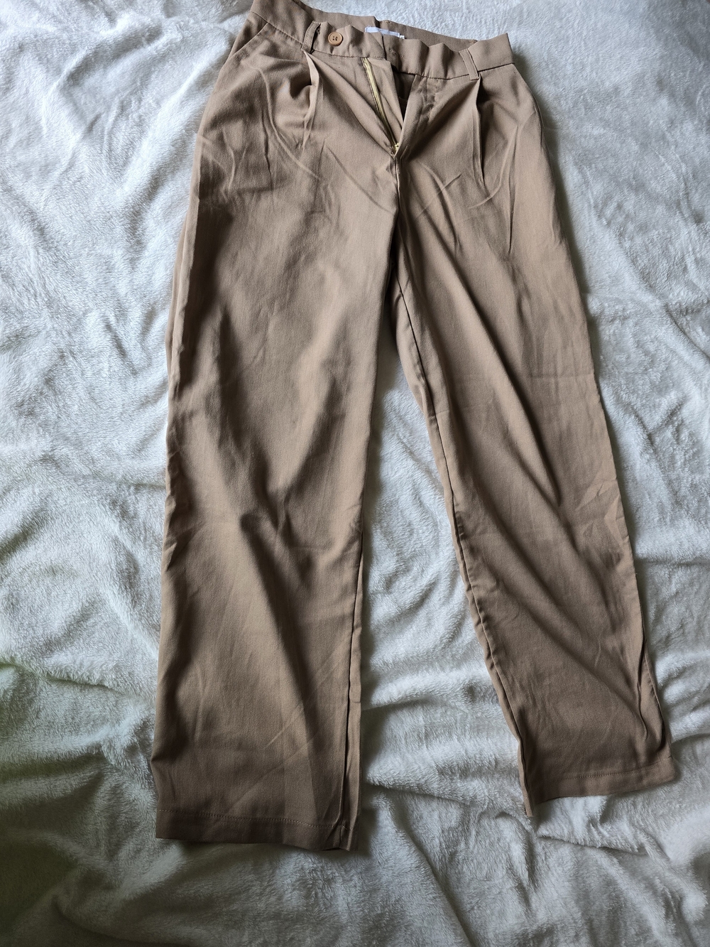 Design ​XY Vogue Camel Brown Pleated Straight Leg Tailored Pants Medium - Picture 2 of 8
